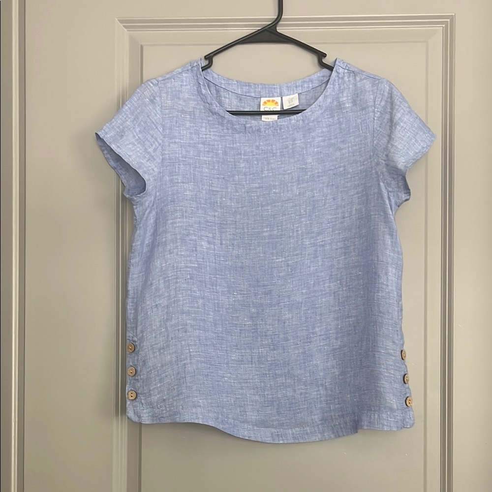 C&C California Blue 100% Linen Top